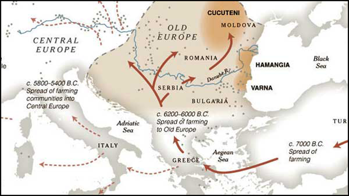 map showing the Cucuteni, Hamangia & Varna areas